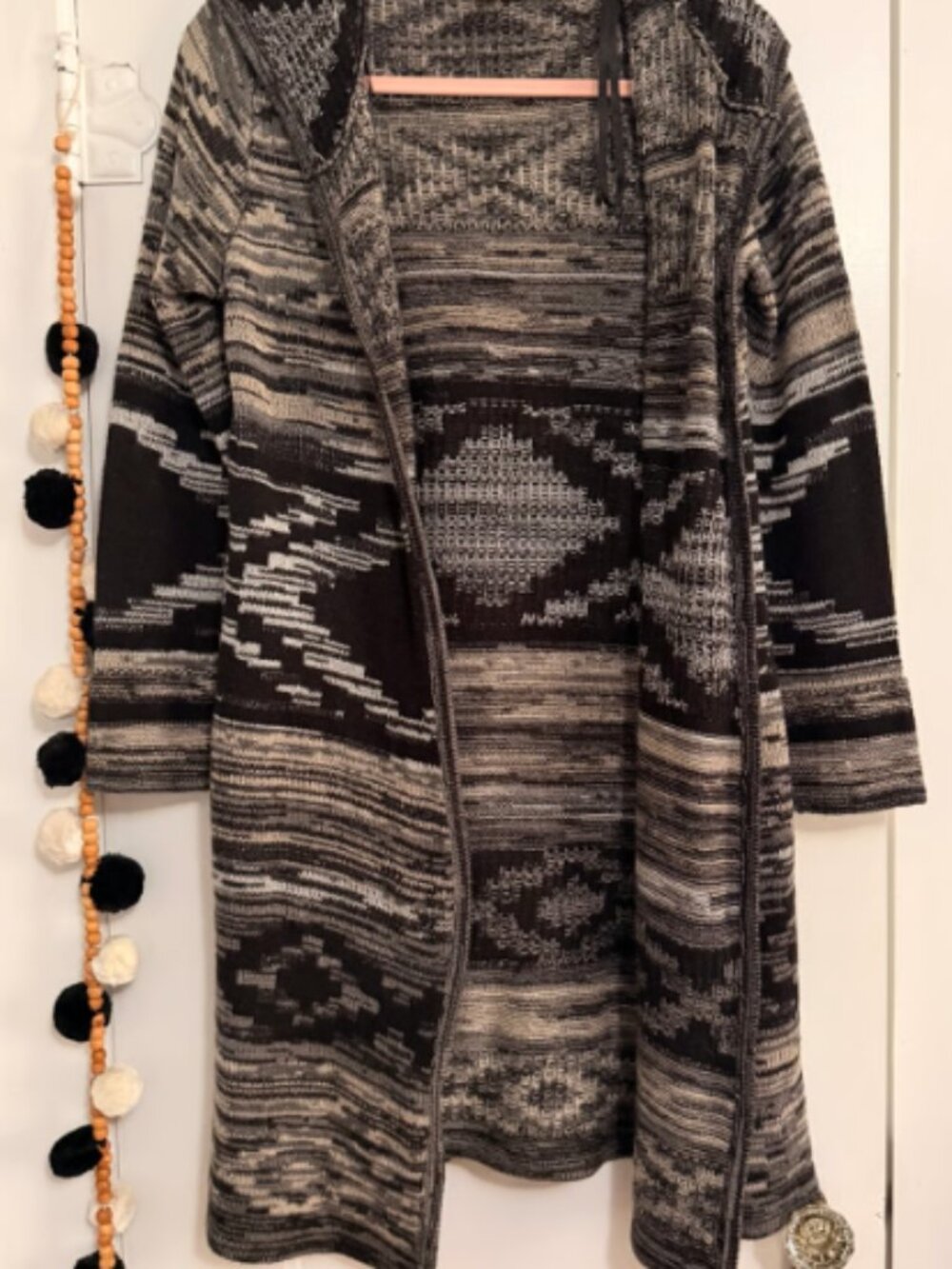 Cato Hooded Open Front Cardigan Size Small Black Gray Aztec Southwestern